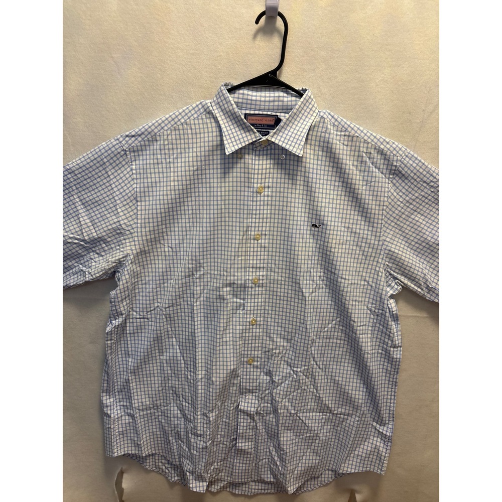 Vineyard Vines Whale Shirt long Sleeve Gingham Check Blue White Men's XL